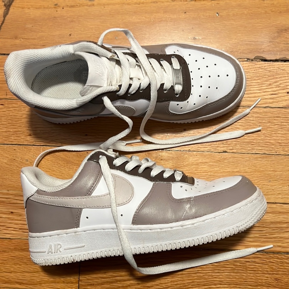 Nike AirForce1 painted brown and tan and white sneakers size 7